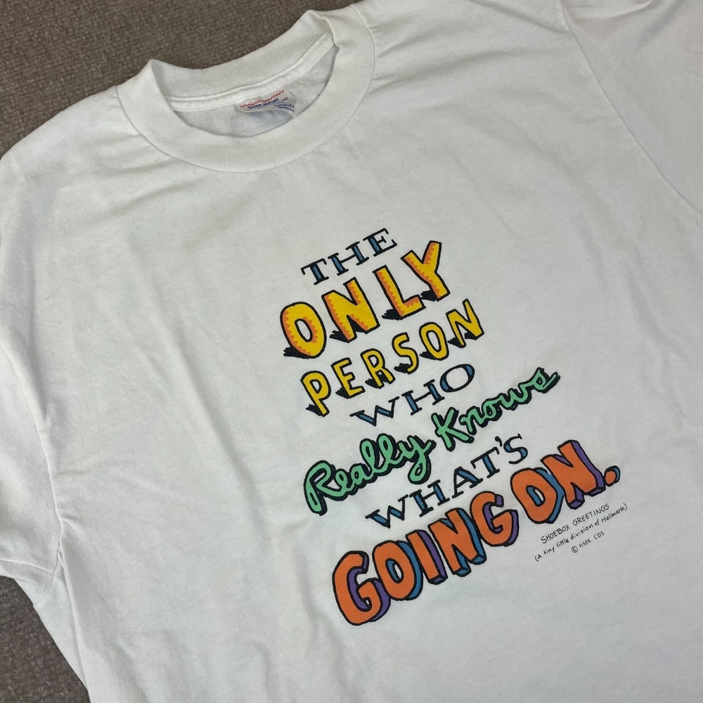 Hallmark Shoebox Greetings T Shirt Men’s L White Graphic Single Stitch USA Made